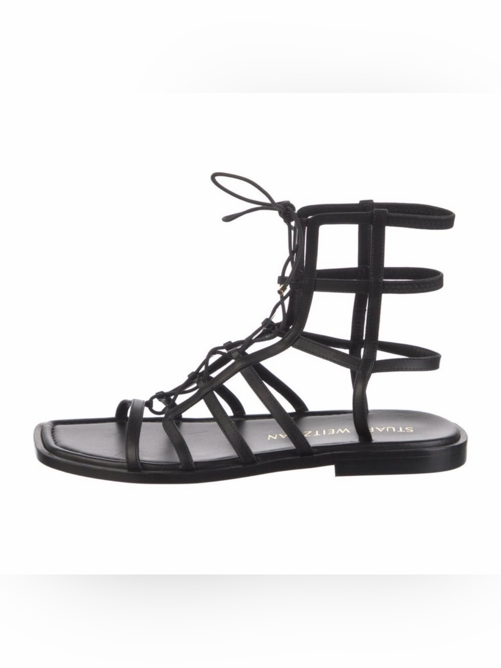 Stuart Weitzman Kora Lace-Up Gladiator Sandals Black Leather Size 11.5 NIB